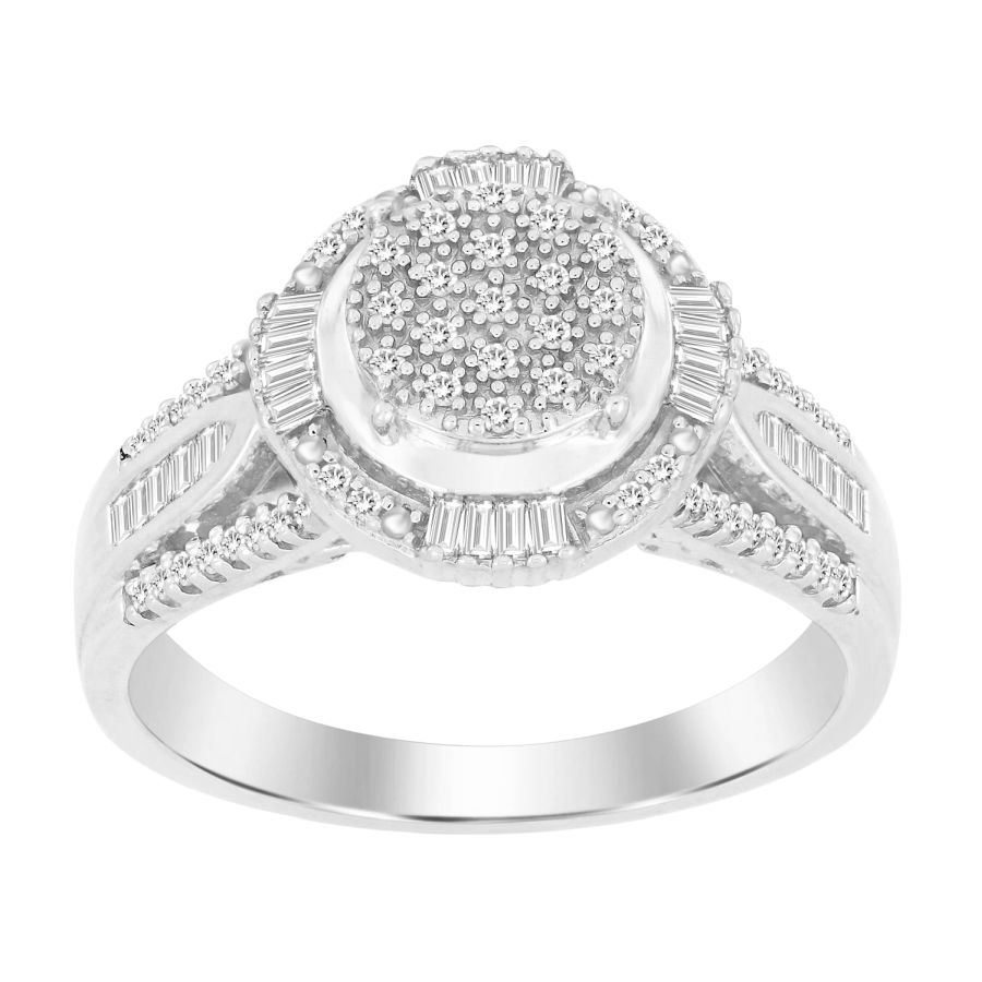 LADIES RING 0.25CT ROUND/BAGUETTE DIAMOND 10K WHITE GOLD - Image 1