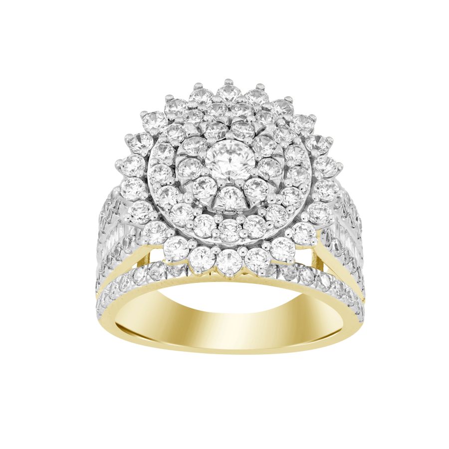 LADIES RING 3.00CT ROUND/BAGUETTE DIAMOND 10K YELLOW GOLD - Image 1