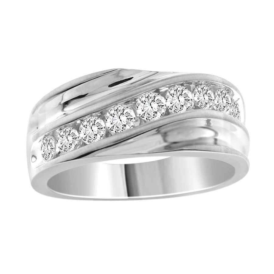 MEN'S BAND 1.00CT ROUND DIAMOND 10K WHITE GOLD - Image 1