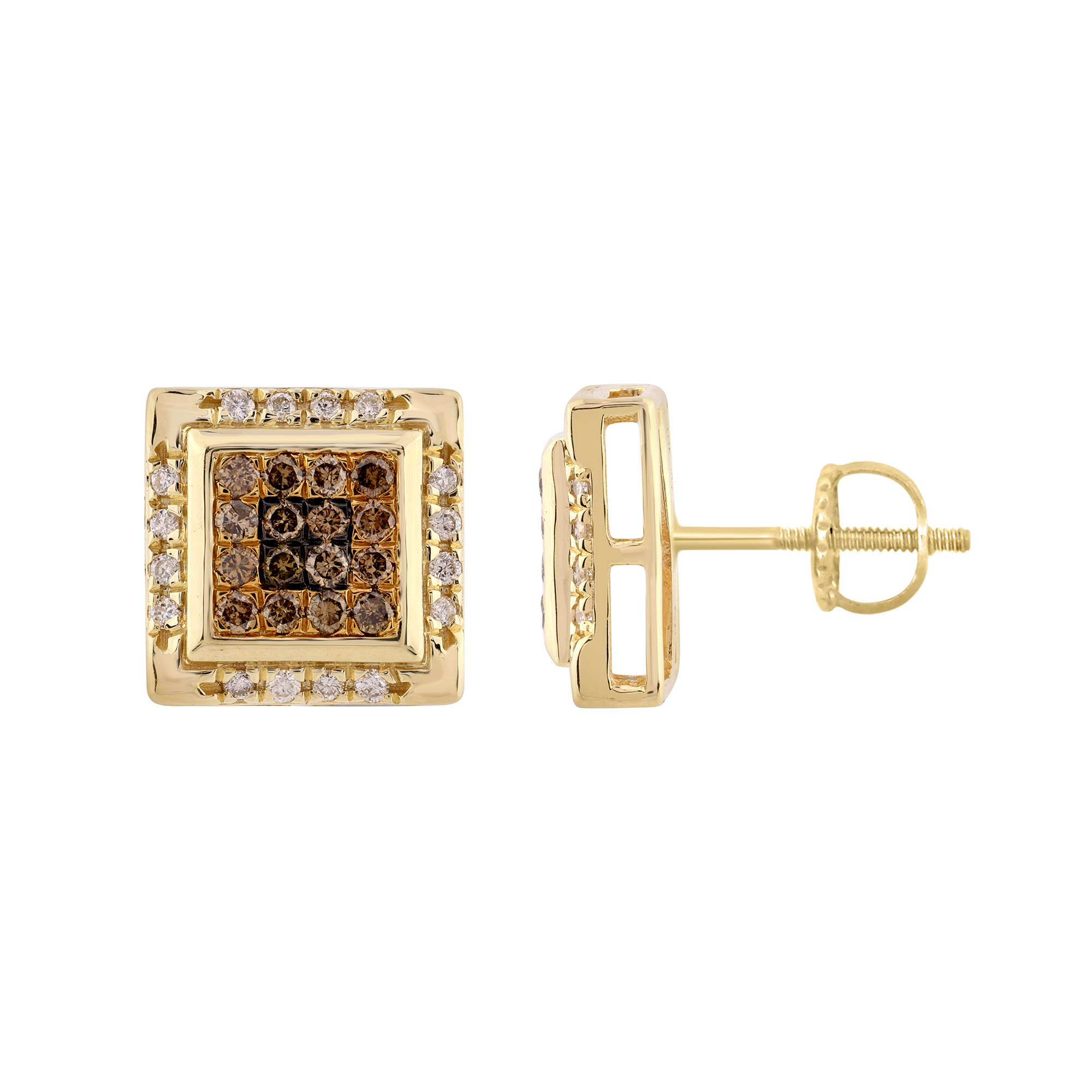 Dark Brown & Round Diamond Earrings 0.50CT 10K Yellow Gold Ladies Fashion Earrings - Image 1