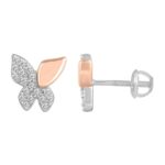 LADIES STUD EARRINGS 0.20CT ROUND DIAMOND 10K WHITE/ROSE GOLD