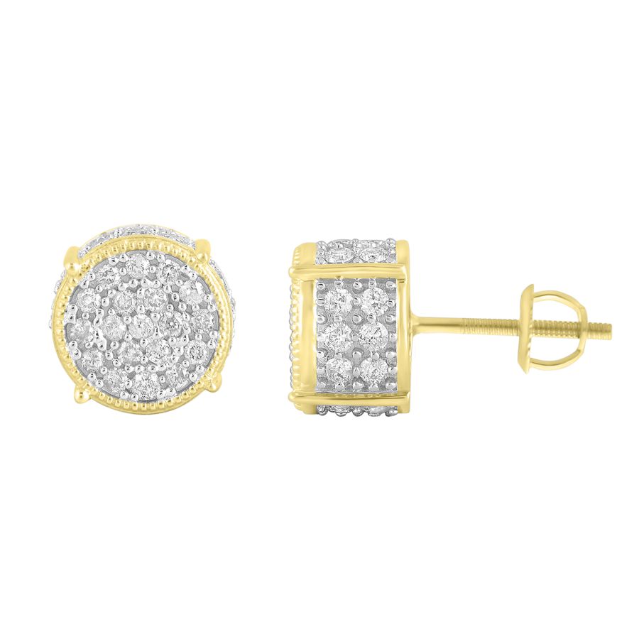 LADIES STUD EARRINGS 0.70CT ROUND DIAMOND 14K YELLOW GOLD - Image 1