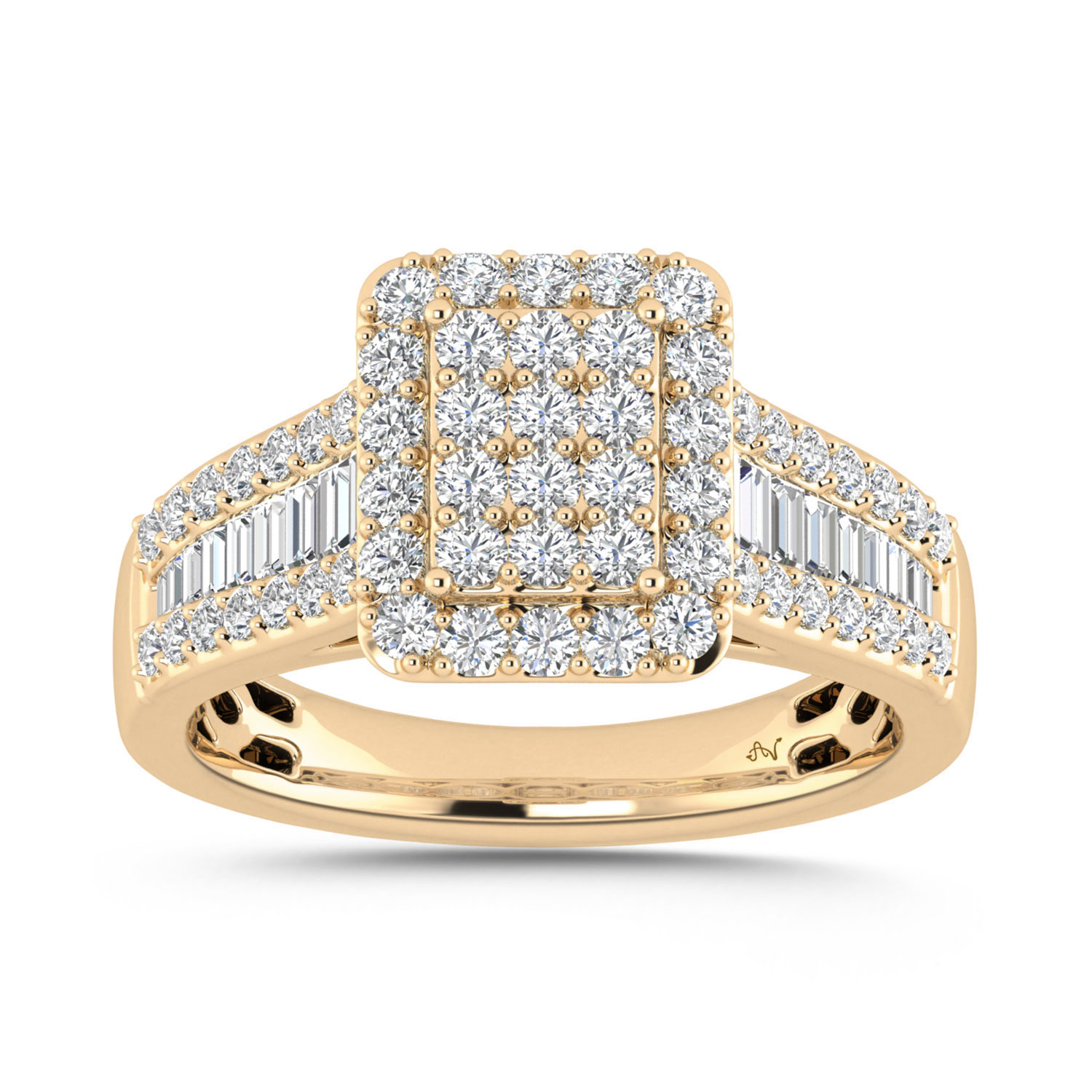 LADIES RING 1.00CT ROUND/BAGUETTE DIAMOND 10K YELLOW GOLD - Image 1