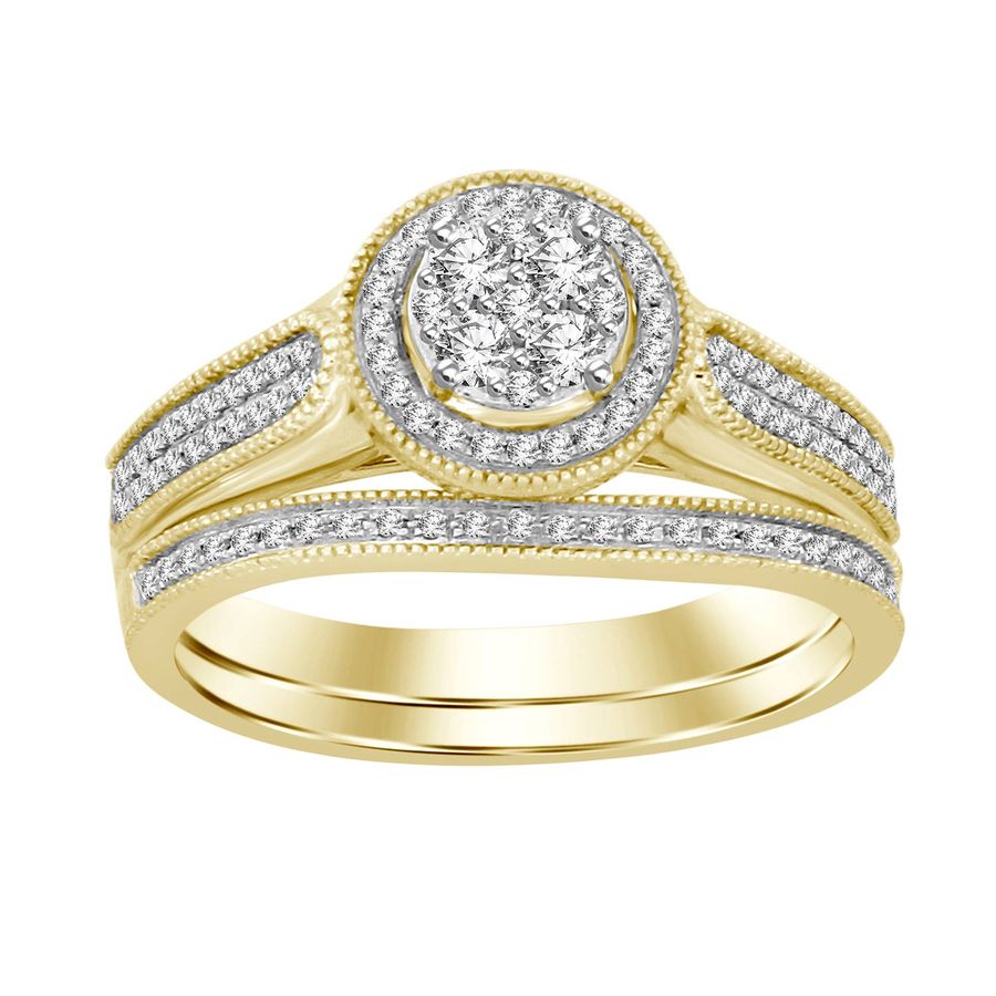 LADIES TRIO SET 0.50CT ROUND DIAMOND 10K YELLOW GOLD - Image 1