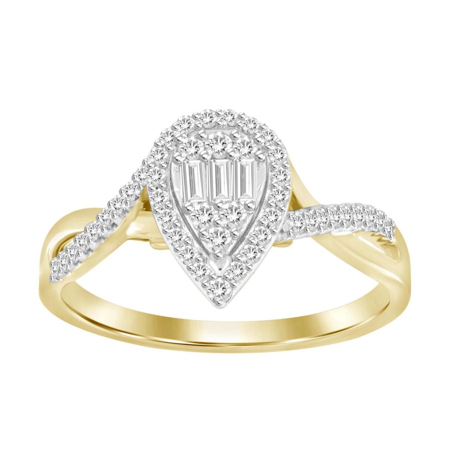 LADIES RING 0.25CT ROUND/BAGUETTE DIAMOND 10K YELLOW GOLD - Image 1