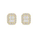14K YELLOW GOLD 1 1/2CT ROUND/EMERALD DIAMOND MEN'S EARRINGS