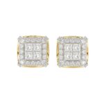 14K YELLOW GOLD 1CT ROUND/PRINCESS DIAMOND MEN'S EARRINGS