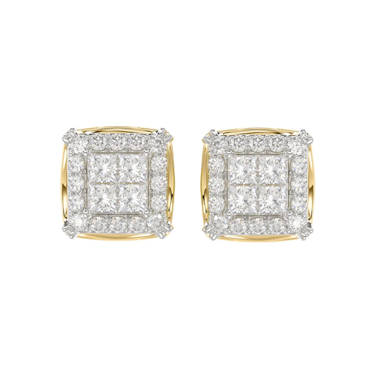 14K YELLOW GOLD 1CT ROUND/PRINCESS DIAMOND MEN'S EARRINGS - Image 1