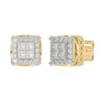 14K YELLOW GOLD 1CT ROUND/PRINCESS DIAMOND MEN'S EARRINGS - Image 3