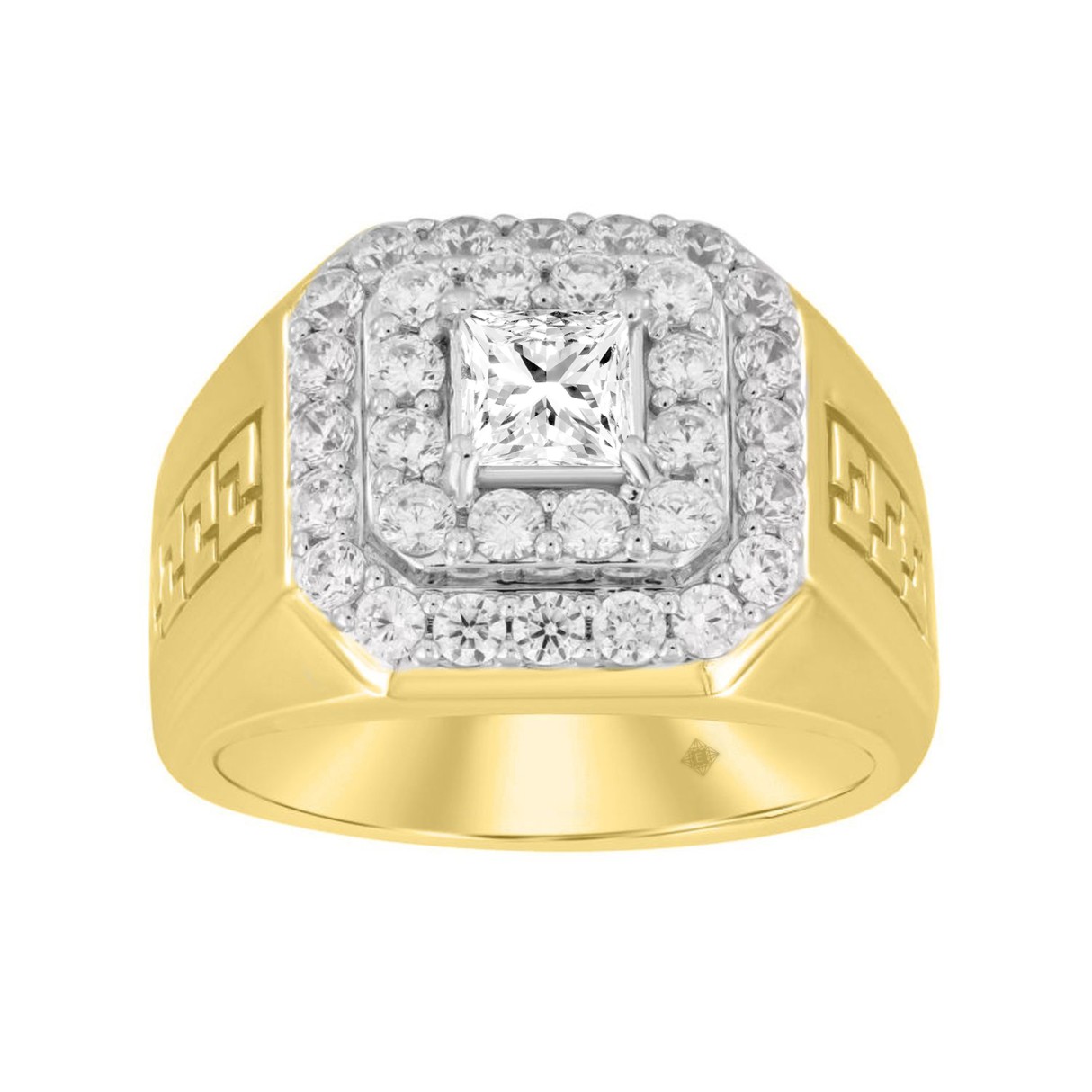 14K YELLOW GOLD 2 1/2CT ROUND/PRINCESS DIAMOND MEN'S RING (CENTER STONE PRINCESS DIAMOND 1CT ) - Image 1