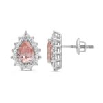 ETERNAL BLUSH COLLECTION MEN'S EARRINGS  3CT ROUND/PEAR DIAMOND 14K WHITE GOLD  (CENTER STONE PINK PEAR DIAMOND 1CT) - Image 2