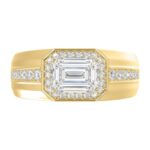 Luxury Mens Ring 18K Yellow Gold 2 1/2Ct Round Diamond 2.00Ct Emerald Center Stone (Color F-G -Clarity Vs1/Vs2) - Image 5