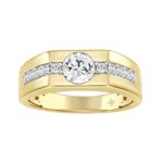MEN'S RING 1CT ROUND DIAMOND 14K YELLOW GOLD (CENTER STONE ROUND DIAMOND 3/4CT )