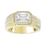 MEN'S RING 2 1/2CT ROUND/EMERALD DIAMOND 14K YELLOW GOLD (CENTER STONE EMERALD DIAMOND 2CT )
