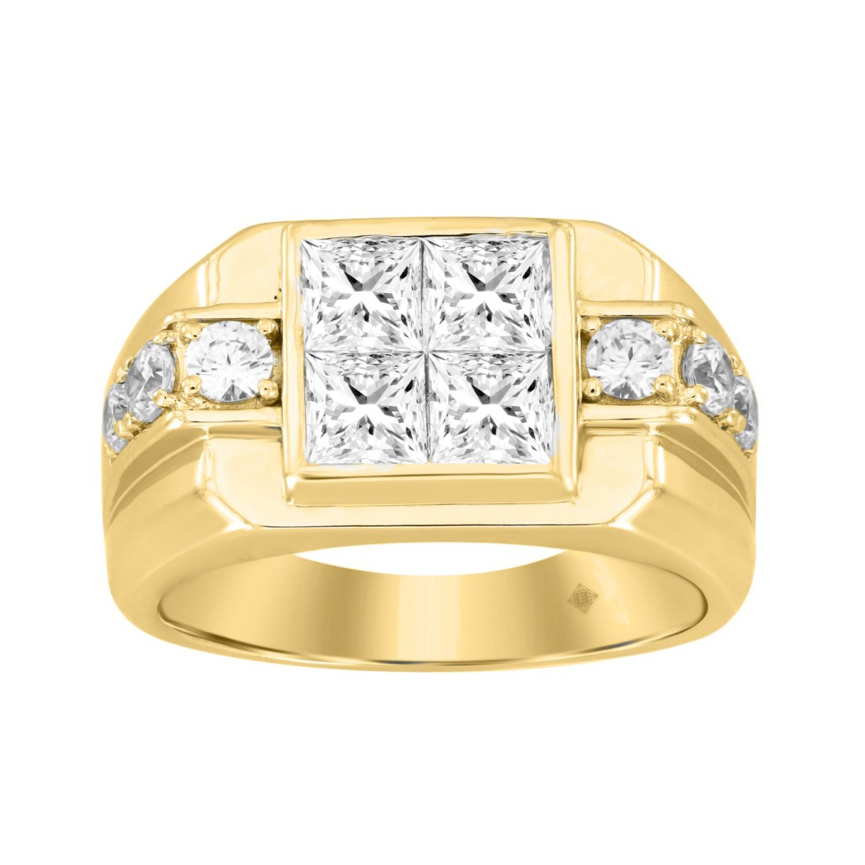 MEN'S RING 2 3/4CT ROUND/PRINCESS DIAMOND 14K YELLOW GOLD - Image 1