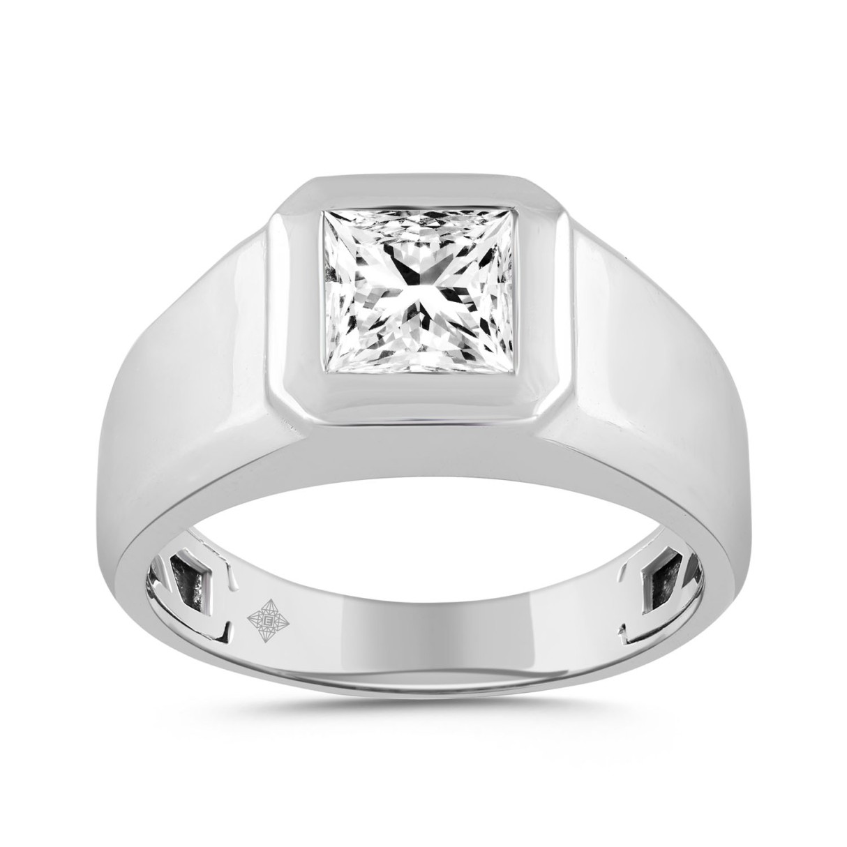 MEN'S RING 2CT PRINCESS DIAMOND 14K WHITE GOLD (CENTER STONE PRINCESS DIAMOND 2CT ) - Image 1