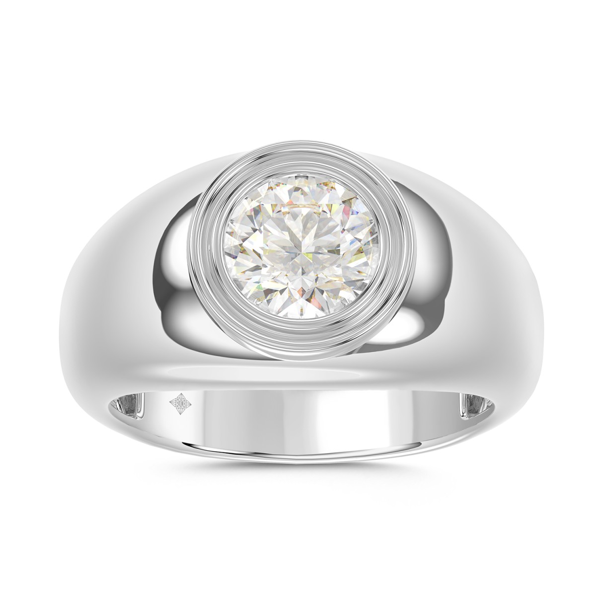 MEN'S RING 2CT ROUND DIAMOND 14K WHITE GOLD (CENTER STONE ROUND DIAMOND 2CT ) - Image 1