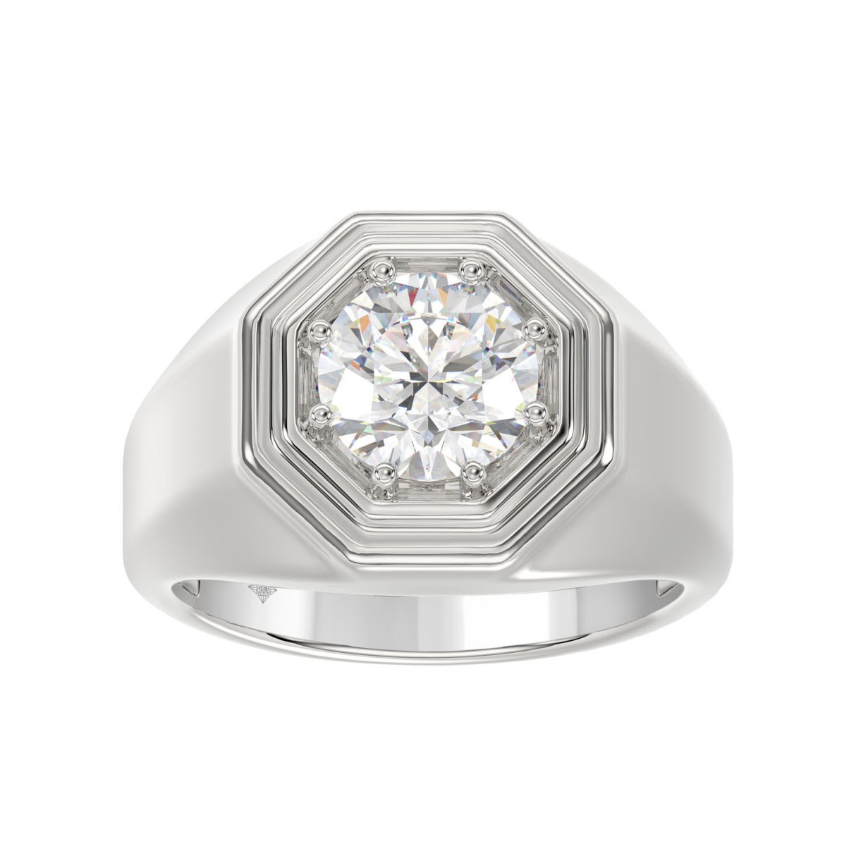 MEN'S RING 2CT ROUND DIAMOND 14K WHITE GOLD (CENTER STONE ROUND DIAMOND 2CT ) - Image 1