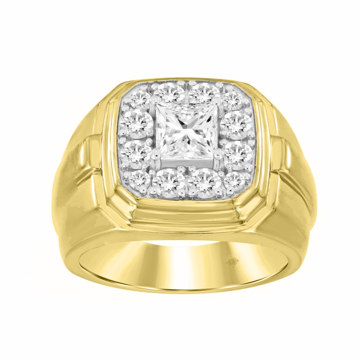 MEN'S RING 2CT ROUND/PRINCESS DIAMOND 14K YELLOW GOLD (CENTER STONE PRINCESS DIAMOND 1CT ) - Image 1
