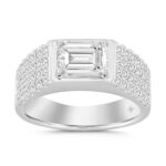 MEN'S RING 3CT EMERALD/ROUND DIAMOND 14K WHITE GOLD (CENTER STONE EMERALD DIAMOND 2CT )