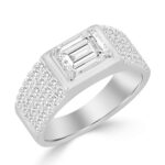 MEN'S RING 3CT EMERALD/ROUND DIAMOND 14K WHITE GOLD (CENTER STONE EMERALD DIAMOND 2CT ) - Image 3