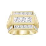 MEN'S RING 3CT ROUND/PRINCESS DIAMOND 14K YELLOW GOLD