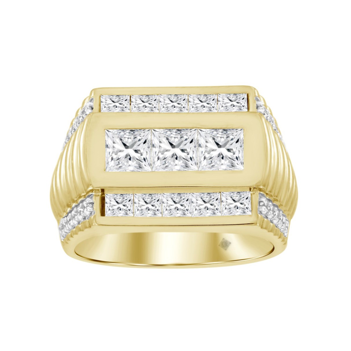 MEN'S RING 3CT ROUND/PRINCESS DIAMOND 14K YELLOW GOLD - Image 1