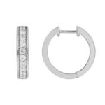 LADIES HOOP EARRINGS  5/8CT ROUND DIAMOND 14K WHITE GOLD - Image 2