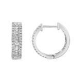 LADIES HOOP EARRINGS 1/2CT ROUND/BAGUETTE DIAMOND 14K WHITE GOLD - Image 3
