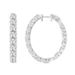 LADIES HOOP EARRINGS 11CT ROUND DIAMOND 14K WHITE GOLD - Image 2