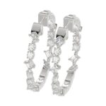 LADIES HOOP EARRINGS 2 1/2CT ROUND/EMERALD/MARQUISE DIAMOND 14K WHITE GOLD - Image 4