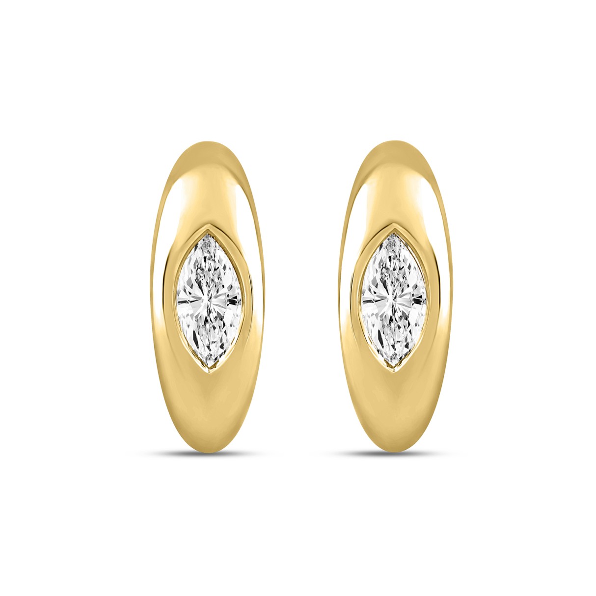LADIES HOOP EARRINGS 2CT MARQUISE DIAMOND 14K YELLOW GOLD - Image 1