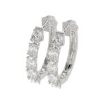 LADIES HOOP EARRINGS 2CT OVAL DIAMOND 14K WHITE GOLD - Image 4