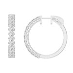 LADIES HOOP EARRINGS 2CT PRINCESS DIAMOND 14K WHITE GOLD - Image 2