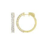 LADIES HOOP EARRINGS 2CT PRINCESS DIAMOND 14K YELLOW GOLD - Image 2