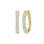LADIES HOOP EARRINGS 2CT PRINCESS DIAMOND 14K YELLOW GOLD - Image 3