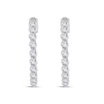 LADIES HOOP EARRINGS 2CT ROUND DIAMOND 14K WHITE GOLD