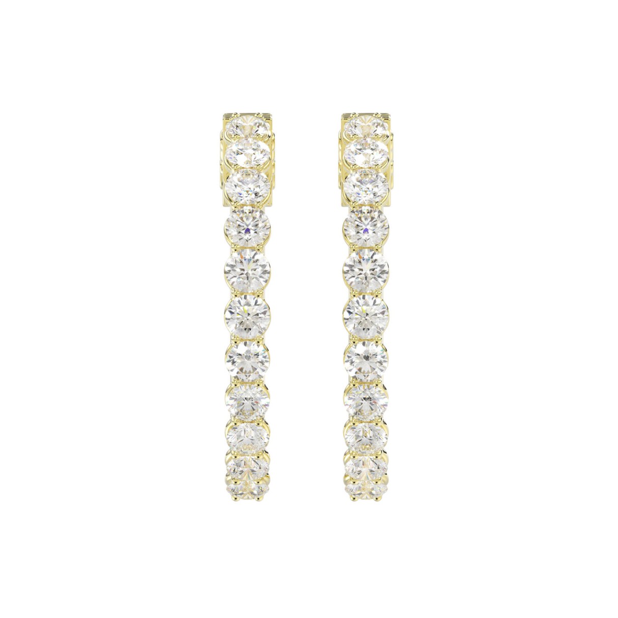 LADIES HOOP EARRINGS 2CT ROUND DIAMOND 14K YELLOW GOLD - Image 1