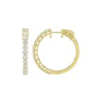 LADIES HOOP EARRINGS 2CT ROUND DIAMOND 14K YELLOW GOLD - Image 2