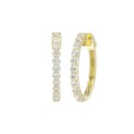 LADIES HOOP EARRINGS 2CT ROUND DIAMOND 14K YELLOW GOLD - Image 3