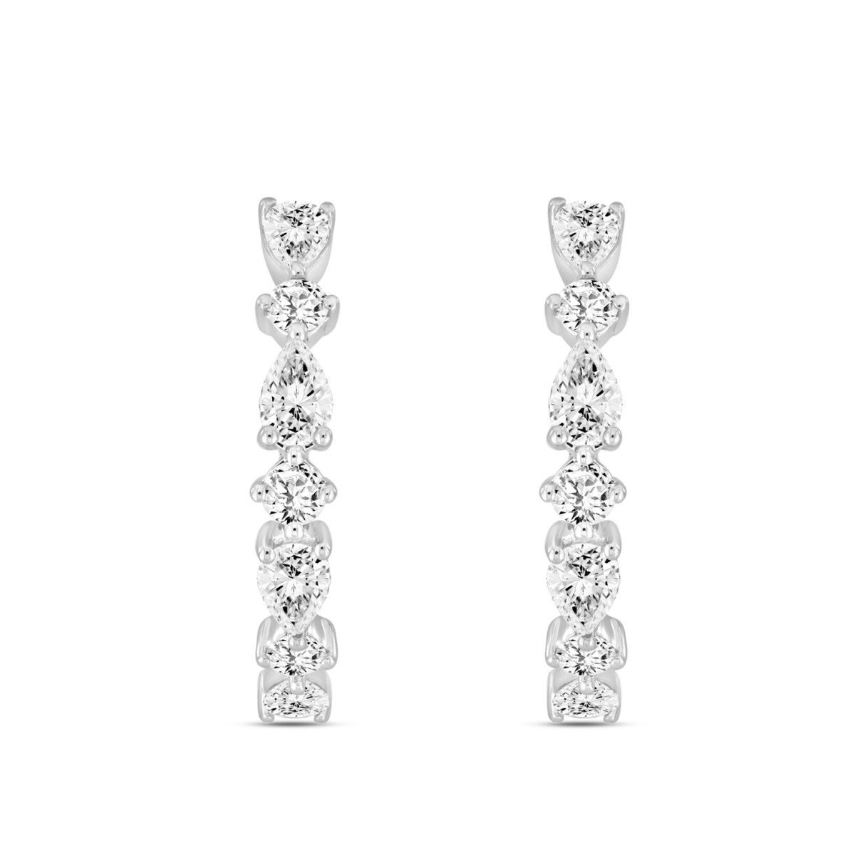 LADIES HOOP EARRINGS 2CT ROUND/PEAR DIAMOND 14K WHITE GOLD - Image 1