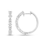 LADIES HOOP EARRINGS 2CT ROUND/PEAR DIAMOND 14K WHITE GOLD - Image 3