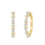 LADIES HOOP EARRINGS 2CT ROUND/PEAR DIAMOND 14K YELLOW GOLD - Image 2