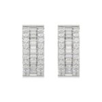 LADIES HOOP EARRINGS 3/8CT ROUND/BAGUETTE DIAMOND 14K WHITE GOLD