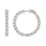 LADIES HOOP EARRINGS 3CT ROUND DIAMOND 14K WHITE GOLD - Image 2