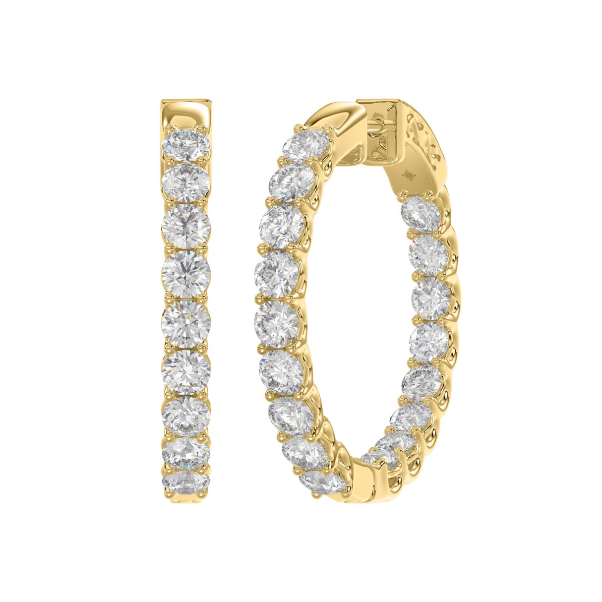 LADIES HOOP EARRINGS 3CT ROUND DIAMOND 14K YELLOW GOLD - Image 1