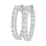 LADIES HOOP EARRINGS 5CT PRINCESS DIAMOND 14K WHITE GOLD - Image 3