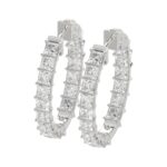LADIES HOOP EARRINGS 5CT PRINCESS DIAMOND 14K WHITE GOLD - Image 4