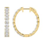 LADIES HOOP EARRINGS 5CT PRINCESS DIAMOND 14K YELLOW GOLD - Image 2