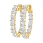 LADIES HOOP EARRINGS 5CT PRINCESS DIAMOND 14K YELLOW GOLD - Image 3
